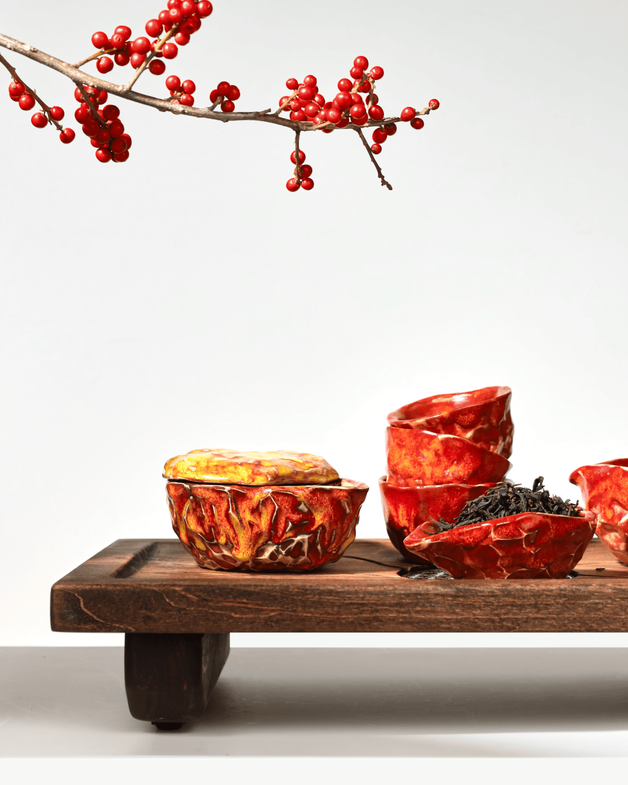 ЧАЙНИЙ НАБІР РУЧНОЇ РОБОТИ "ЛАВОВИЙ" ПОВНИЙ (ДЛЯ ЧАЙНОЇ ЦЕРЕМОНІЇ)