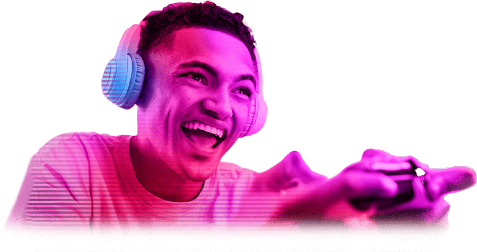 Gamer enjoying an immersive gaming experience with headphones and controller, representing the excitement of gaming and community engagement.