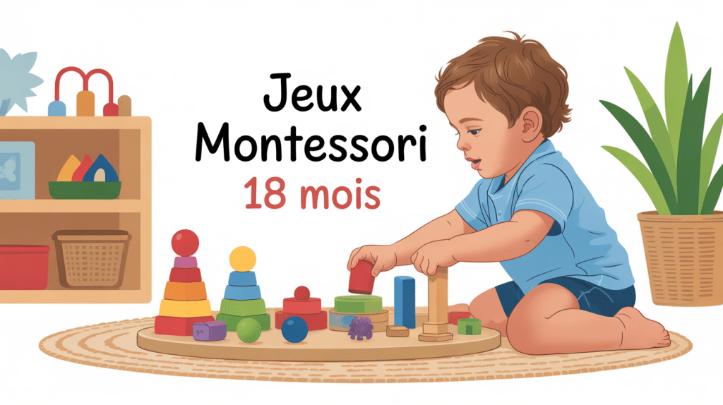 Enfant de 18 mois jouant avec jeux Montessori sur tapis