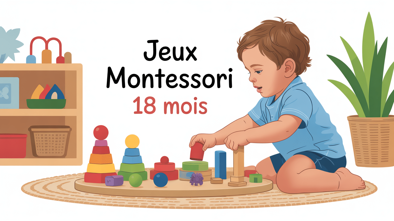 Enfant de 18 mois jouant avec jeux Montessori sur tapis