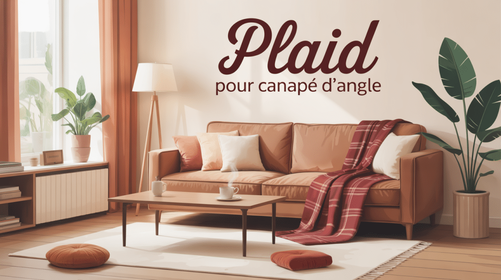illustration plaid pour canapé d'angle dans salon cosy
