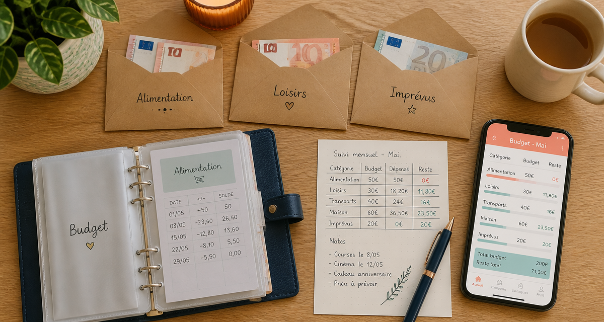 enveloppe budgétaire sur table avec euros et suivi