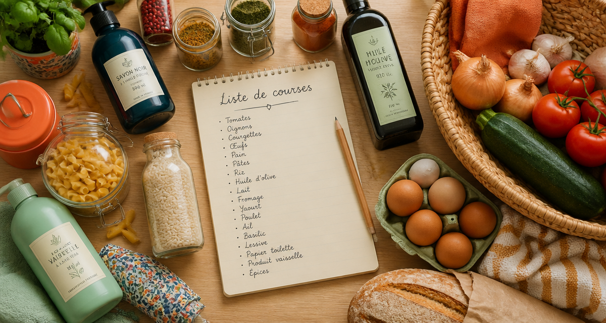 liste courses alimentaires manuscrite avec produits frais