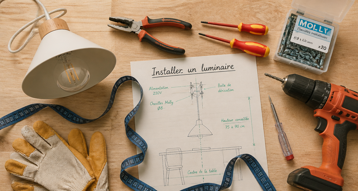 installer luminaire plafond outils et plan
