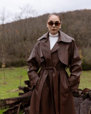 Leather effect trench - coffee