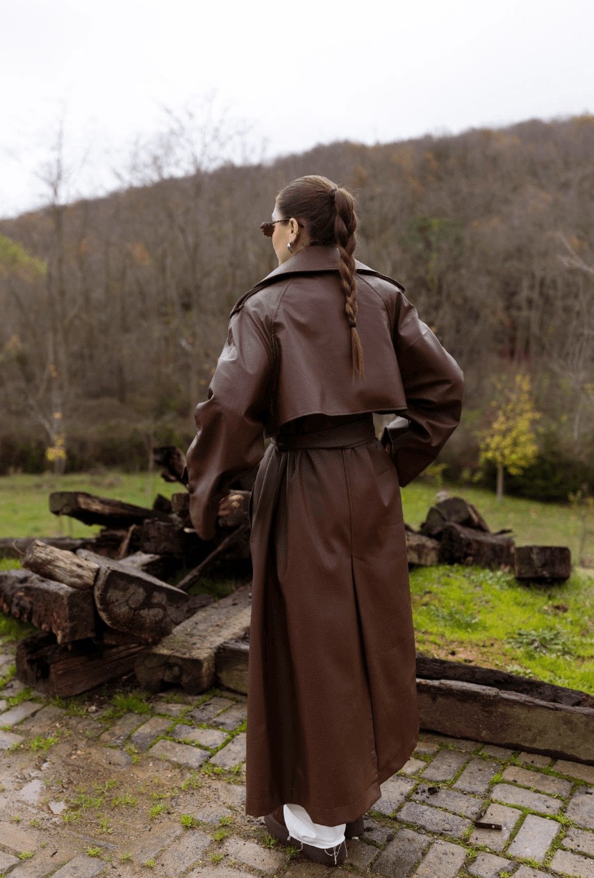 Leather effect trench - coffee - Image 2