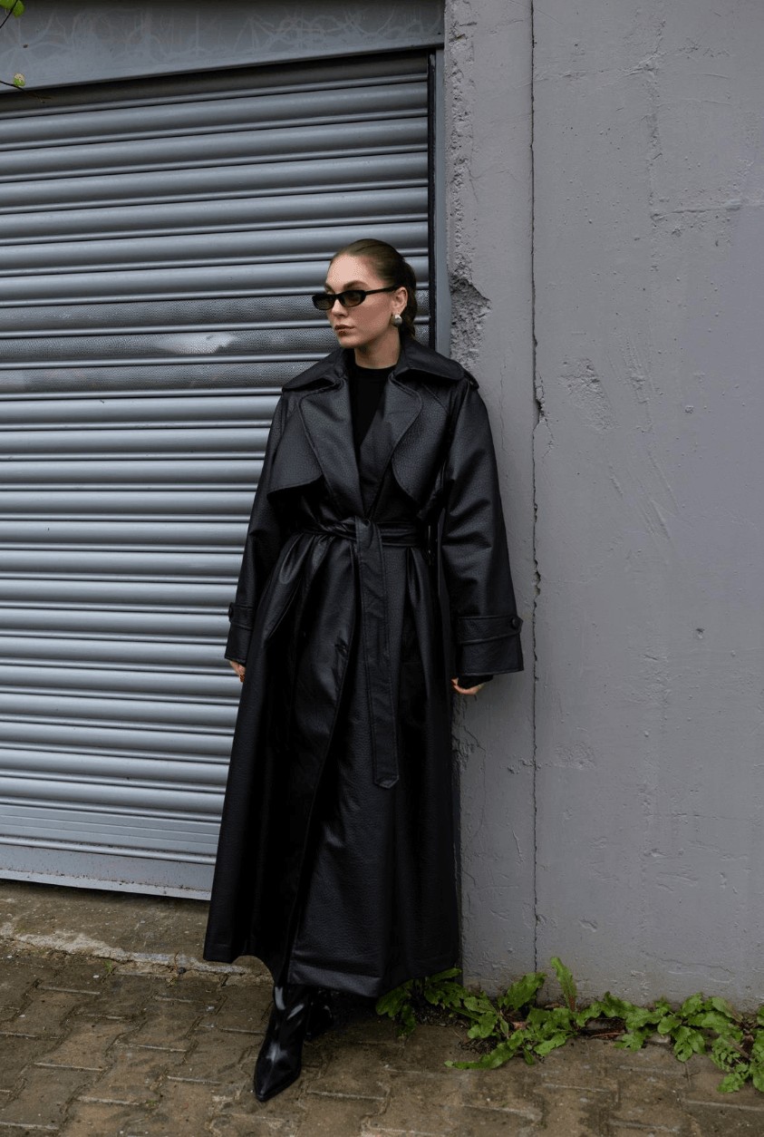 Leather effect trench - black - Image 7