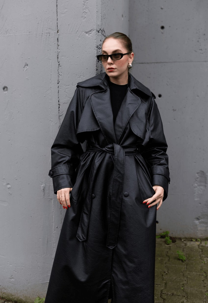 Leather effect trench - black - Image 6