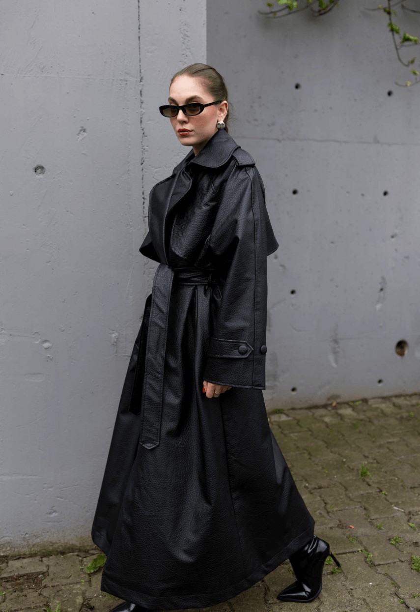 Leather effect trench - black - Image 5