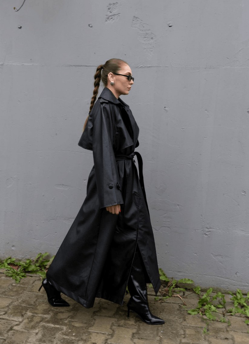 Leather effect trench - black - Image 4