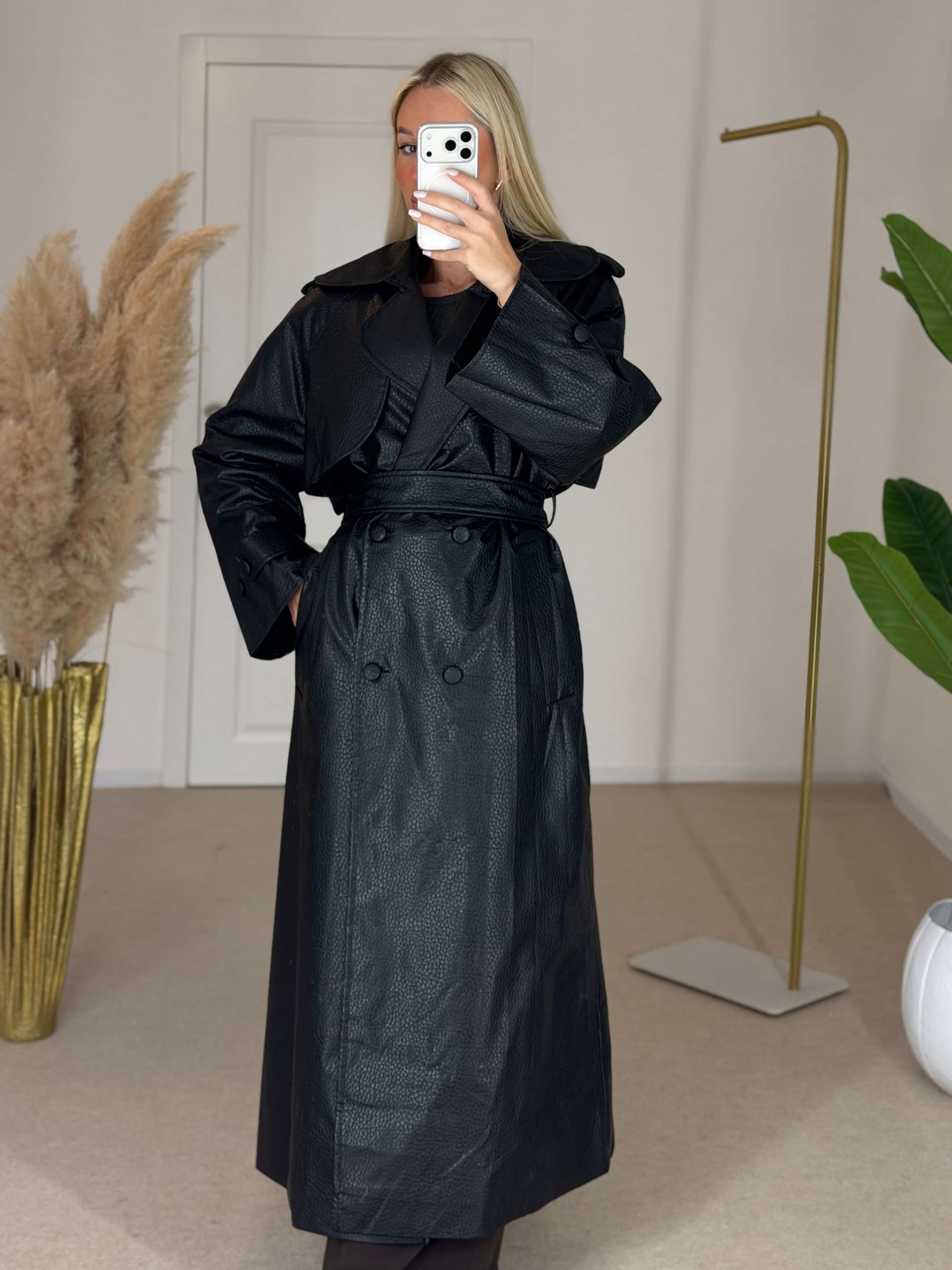 Leather effect trench - black - Image 2