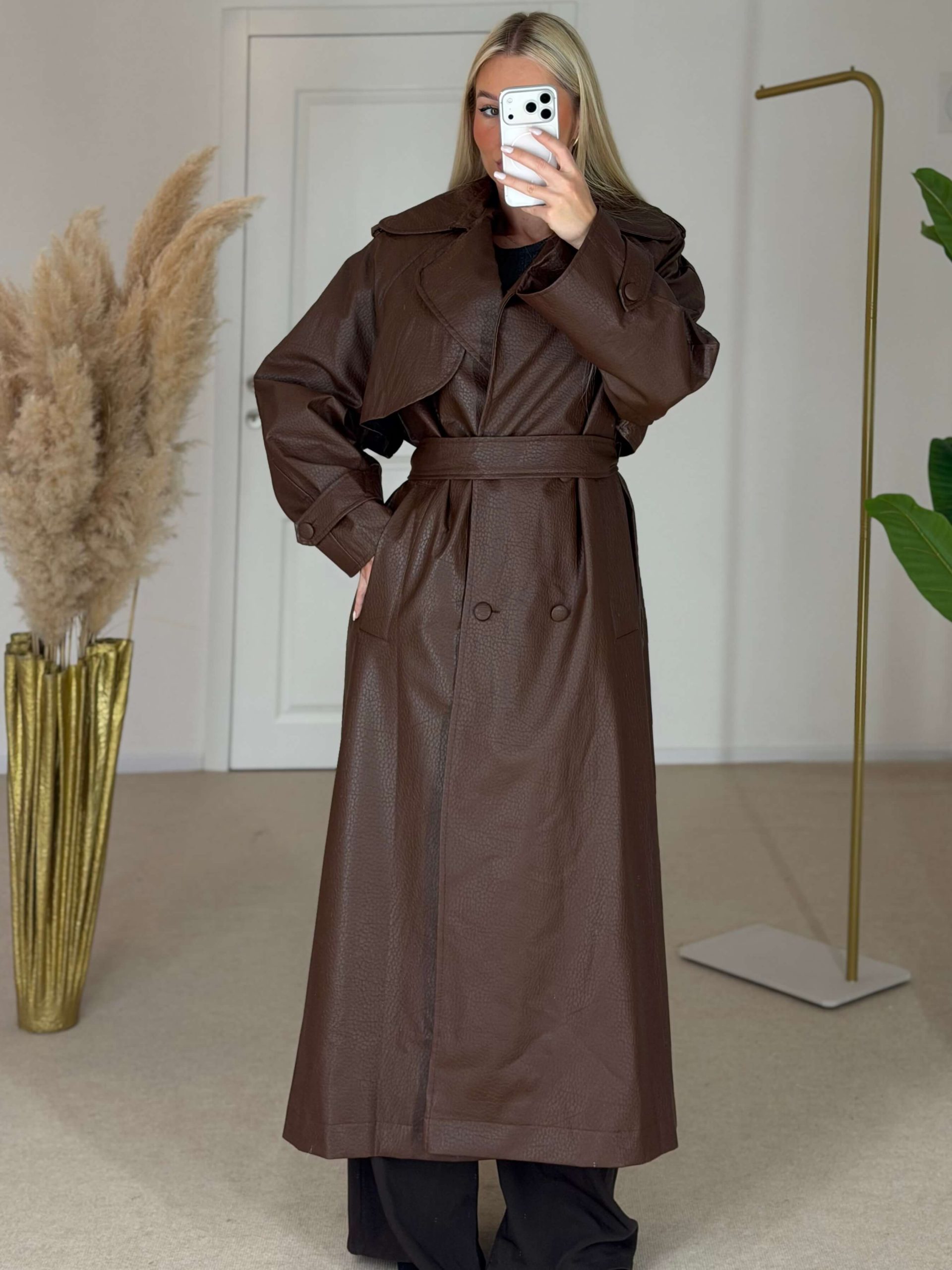 Leather effect trench - coffee - Image 9