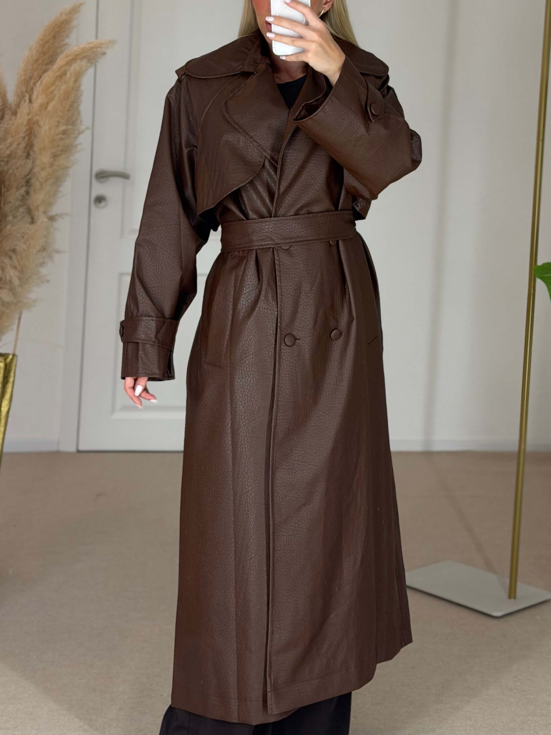 Leather effect trench - coffee - Image 8