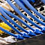 Close-up of network cables and switches at Kirk IT office.