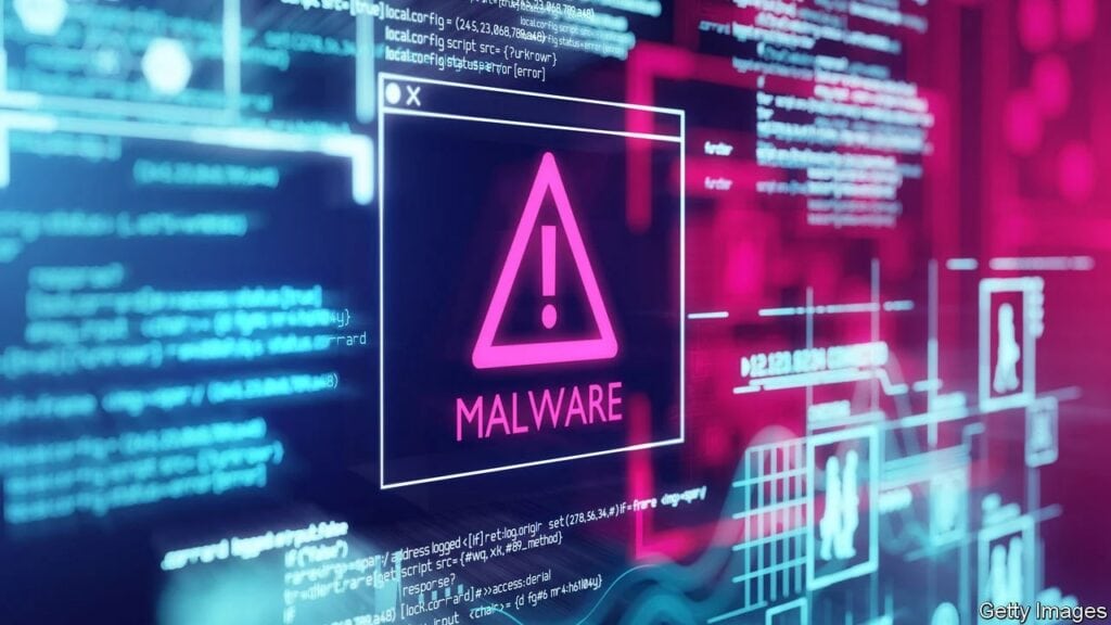 Digital warning sign for malware and cybersecurity threats.