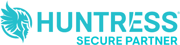 Huntress logo with lion emblem and company name for cybersecurity.