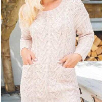 Knitted tunic with pockets-free knitting pattern