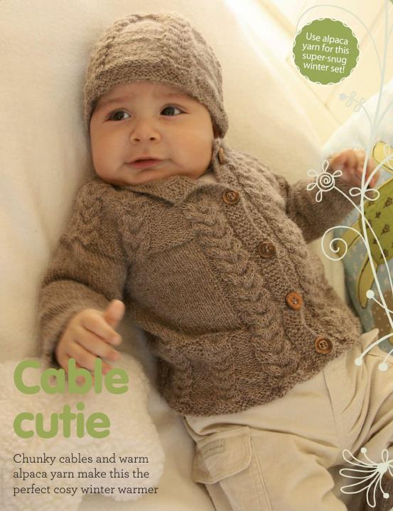 Winter baby jacket and hat with cables