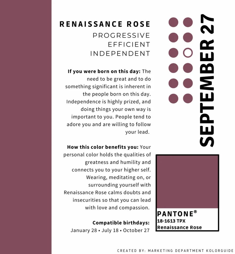 Color of the Day - Kolorguide (Pantone), Renaissance Rose September 27 1 27