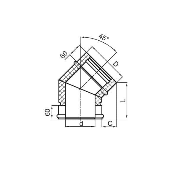 sps izol 130 300 kolano 45 stopni rysunek
