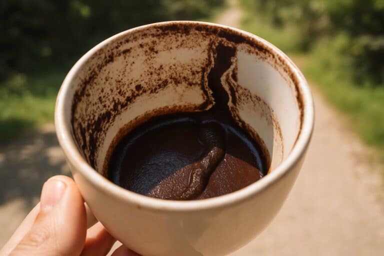 Turska kafa u šoljici, talog formira put koji simbolizuje nove početke i putovanja.