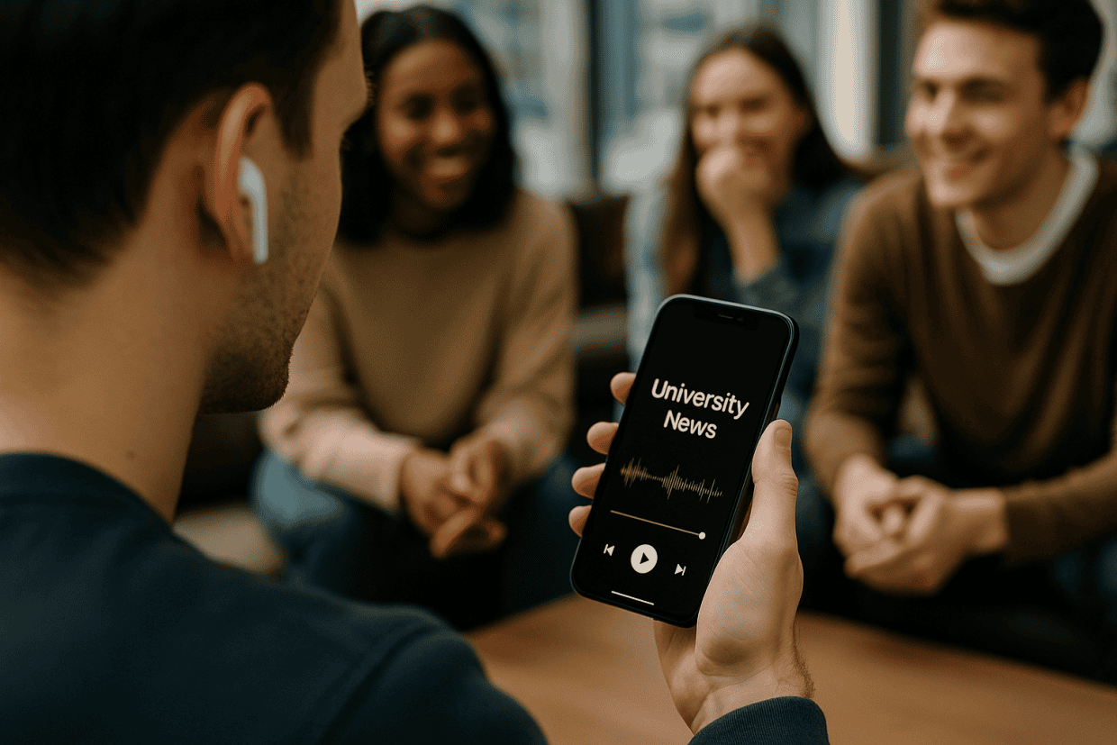 Ejemplo de Podcast de noticias de la Universidad creado por Krakencast