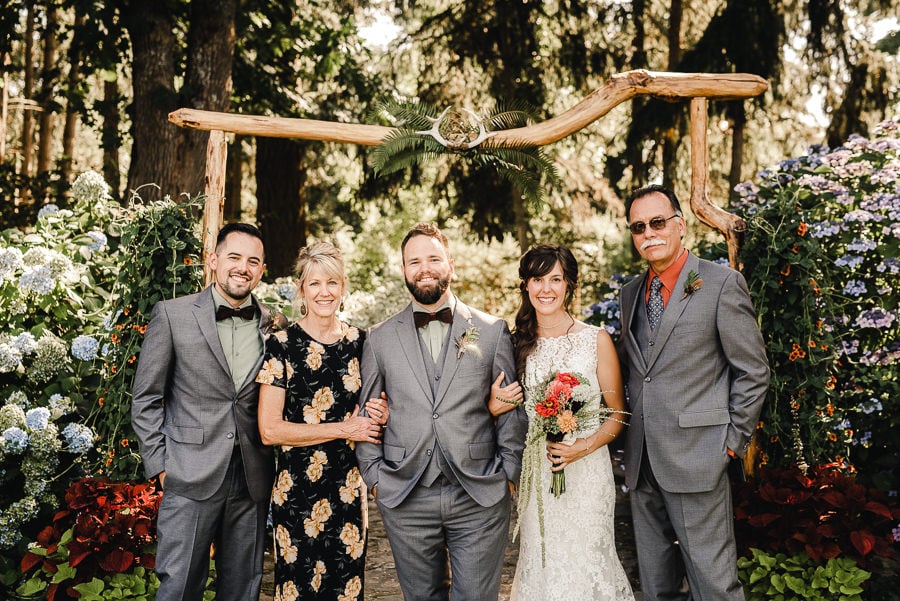 Family photo at Portland wedding ceremony 