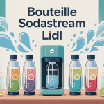 Grande illustration colorée de bouteille sodastream lidl devant machine gazeuse