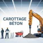 Illustration carottage beton machine, ouvriers et outils