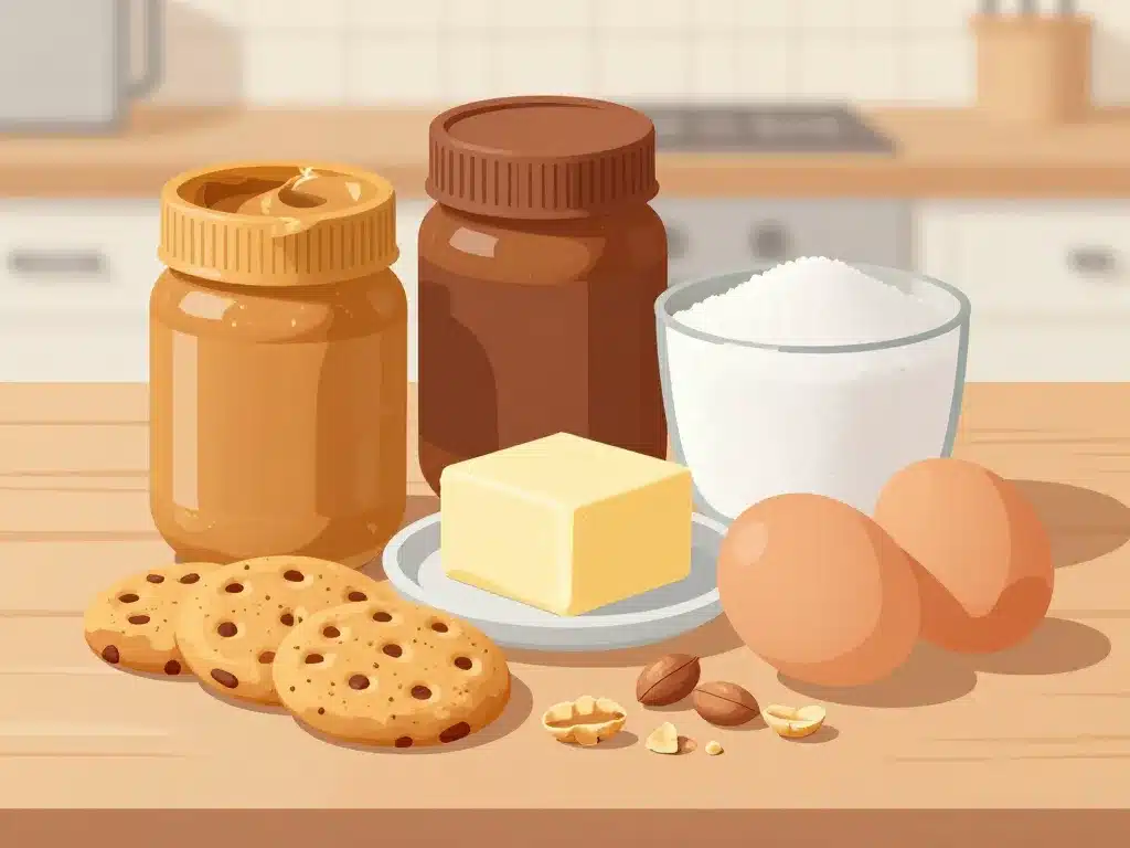Ingrédients des cookies beurre de cacahuète sur plan de travail