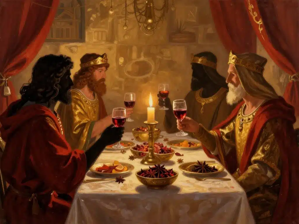 scène banquet médiéval hypocras aristocratique