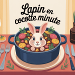 Lapin cocotte minute avec légumes et aromates sur table