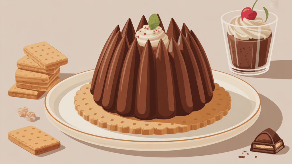 marquise au chocolat avec biscuit sur base biscuitée, dessert raffiné