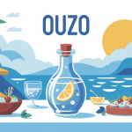 illustration ouzo carafe verres mezze anis mer mediterranee