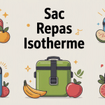 illustration de sacs repas isothermes variés entourés d'aliments
