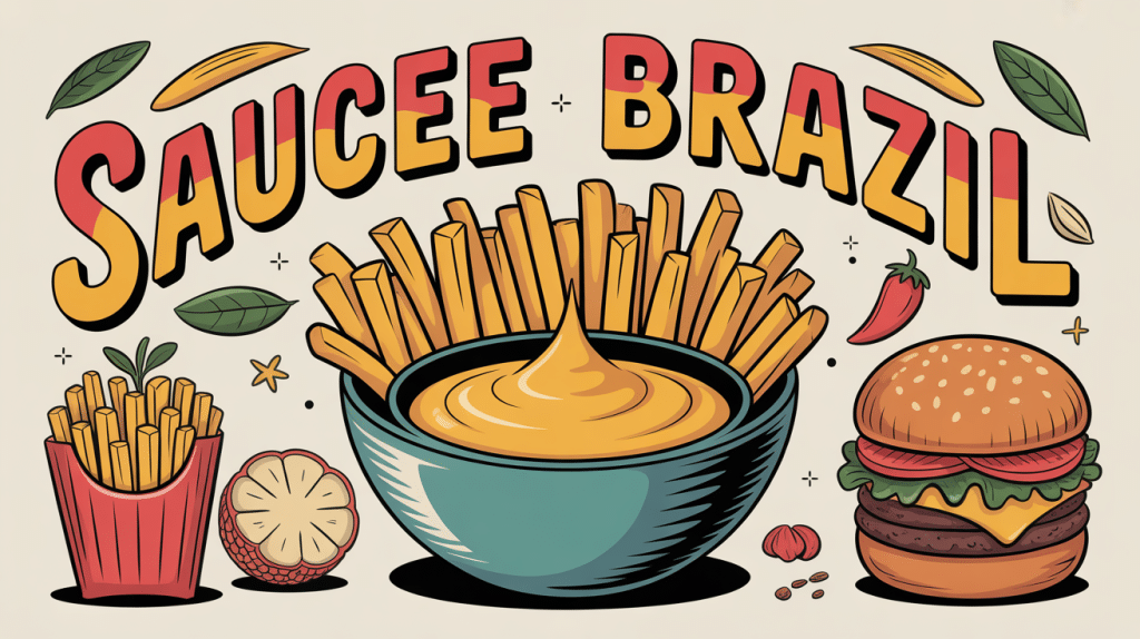 bol de sauce brazil entouré de frites et fruits