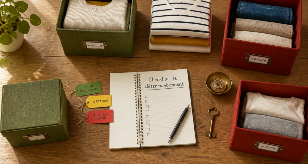 aide rangement maison boîtes tissu checklist