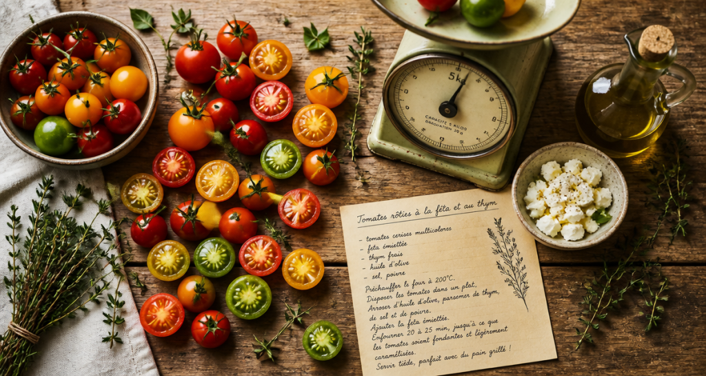 calories dans les tomates cerises sur table rustique