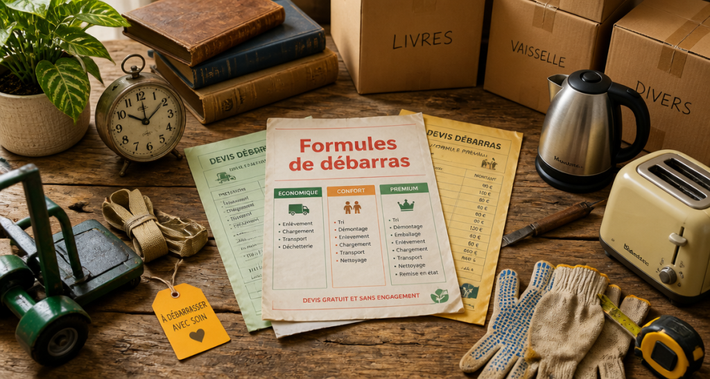 debarras maison objets devis sur table