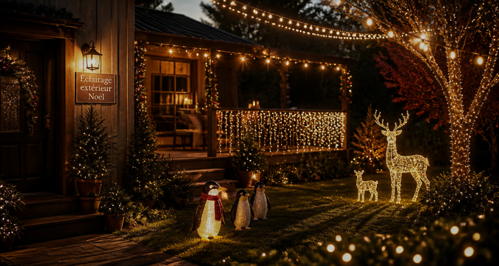 decoration noel exterieur terrasse guirlandes led