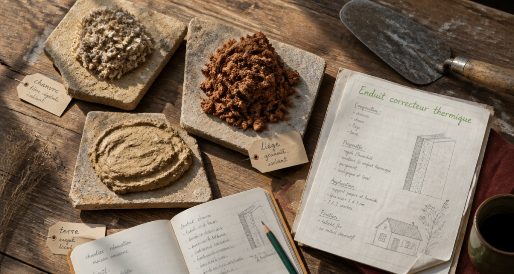 échantillons enduit correcteur thermique sur table