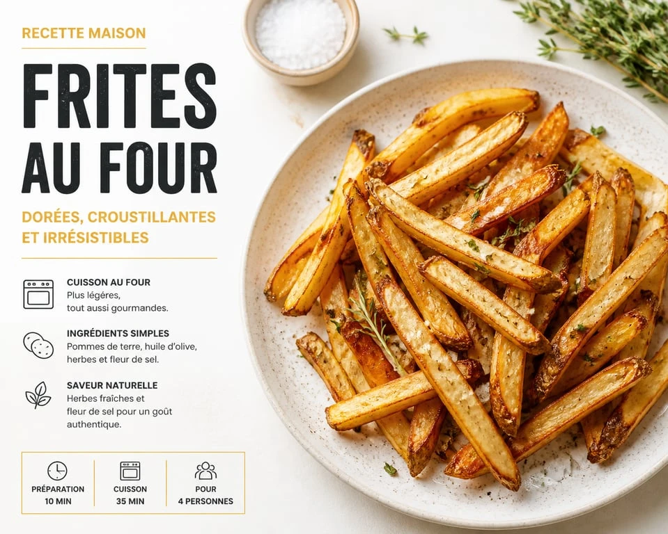 Frites maison croustillantes au four dans une assiette, prêtes à être dégustées