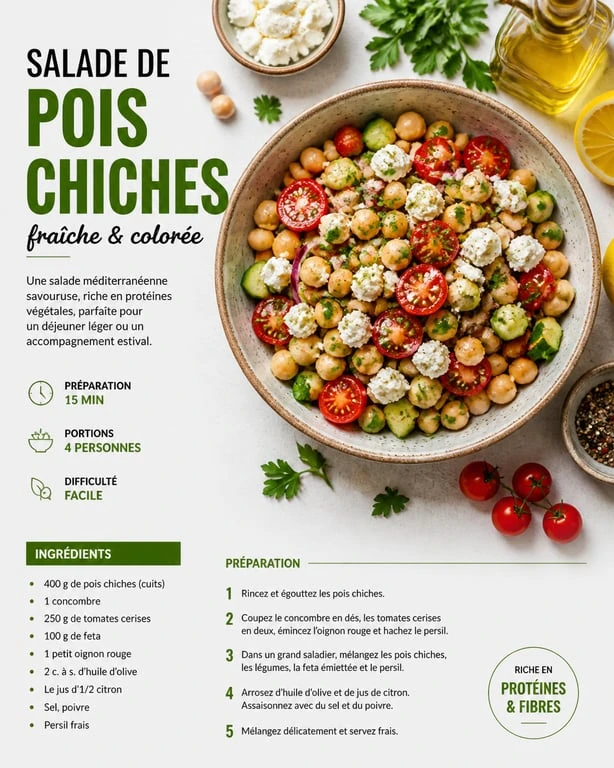 Salade de pois chiches méditerranéenne fraîche et colorée