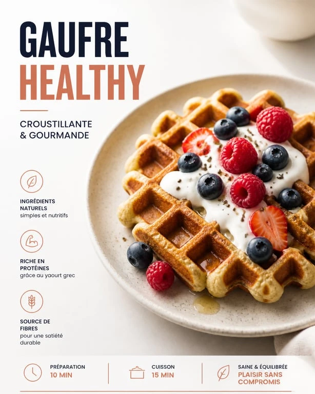 Gaufre healthy peu calorique servie avec des fruits frais