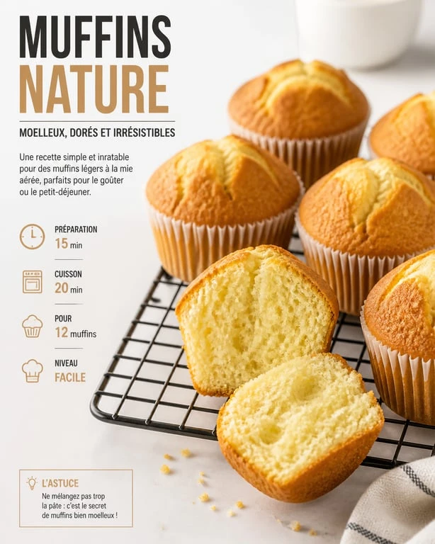 Muffins nature dorés et moelleux, recette pour muffins nature maison