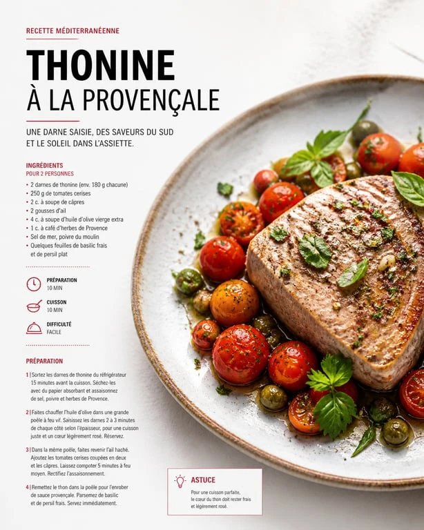 Recette de thonine à la provençale servie dans une assiette
