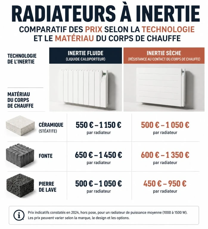 Comparatif des prix des radiateurs à inertie selon la technologie et le matériau