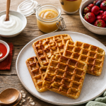 gaufre healthy peu calorique sur table avec fruits
