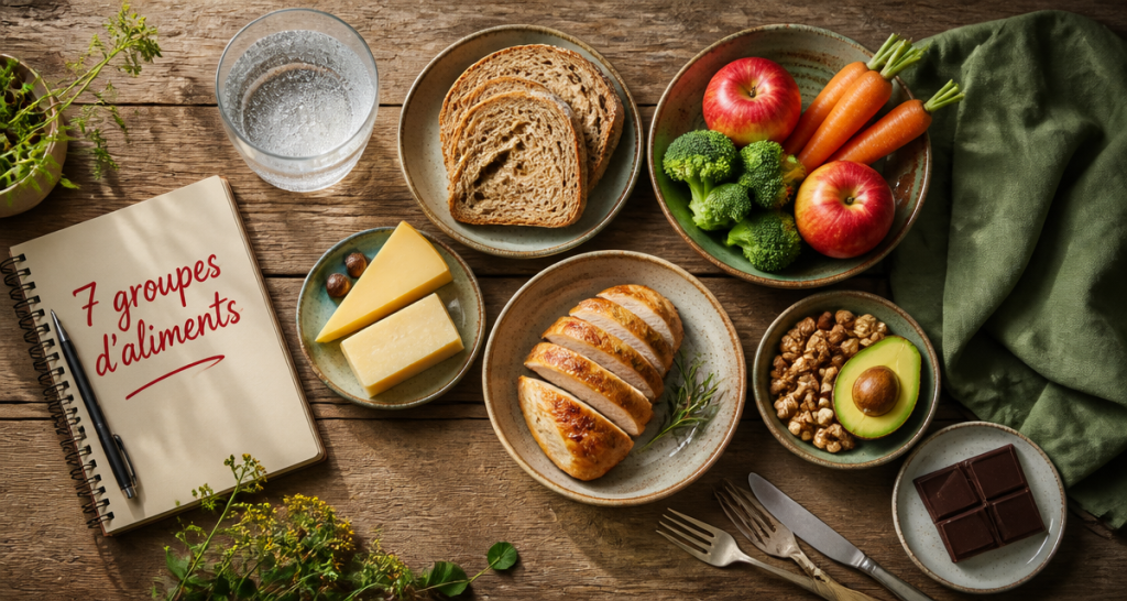les 7 groupes d aliments tableau sur une table