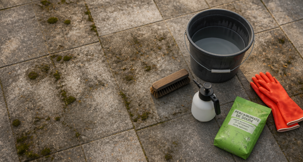 nettoyage dalle terrasse javel brosse et percarbonate